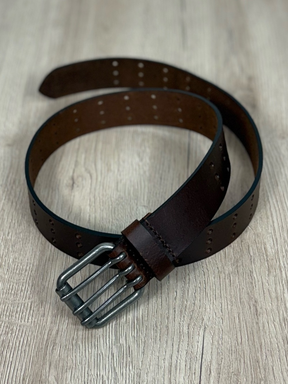 1.5” Men's Brown Genuine Full Grain Leather Belt Triple-Prong Buckle Size 34